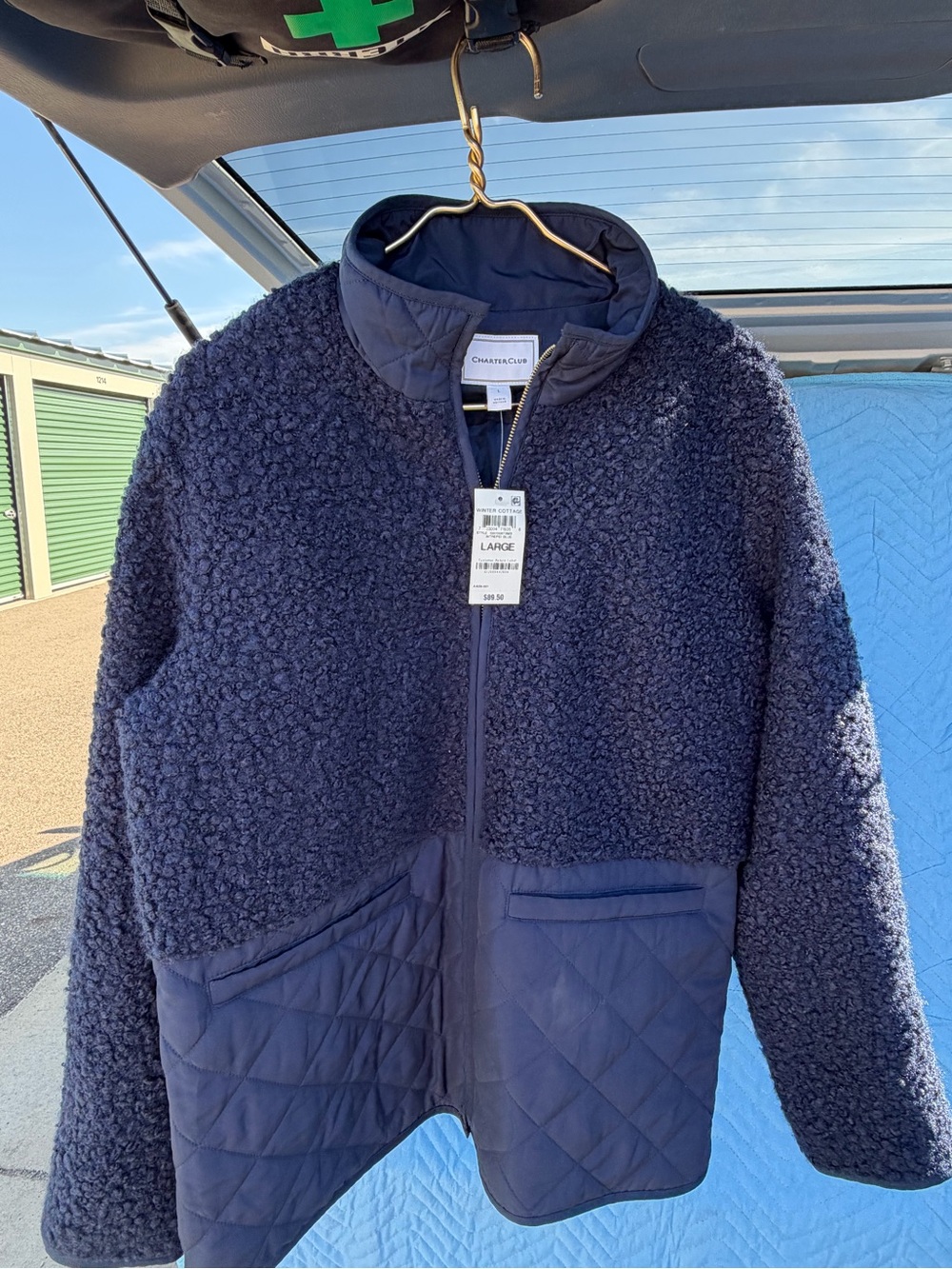 Charter Club Navy Sherpa & Quilted Zip Jacket - Navy